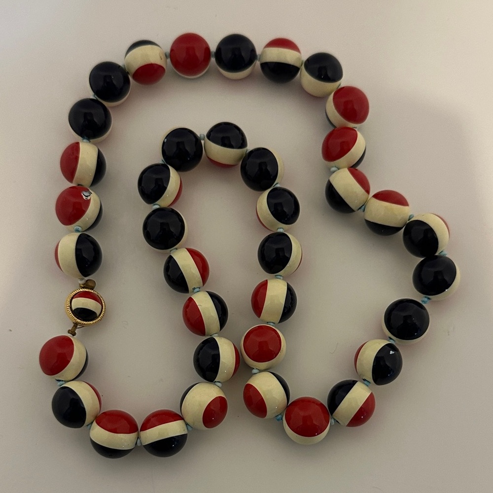 Vintage Red White & Blue Beaded Necklace - Picture 1 of 11